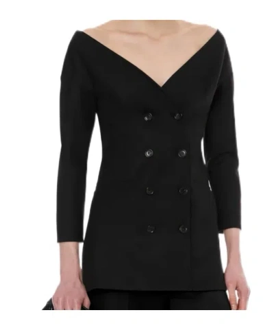 Alberta Ferretti Double-breasted Virgin Wool Jacket With Deep V-neckline In Black