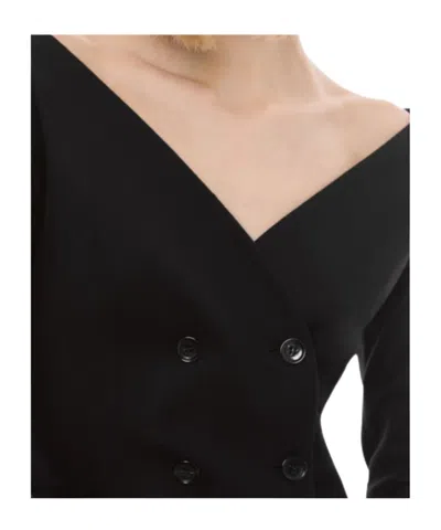 Alberta Ferretti Double-breasted Virgin Wool Jacket With Deep V-neckline In Black