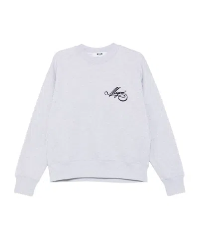 Msgm Logo-embroidered Sweatshirt In White