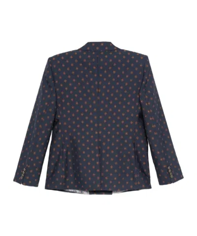 Etro Double-breasted Patterned Blazer In Blue