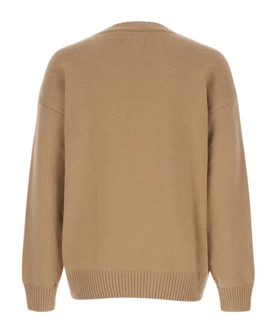 Msgm Beige Crew Neck Sweater In Brown