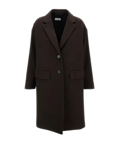 Alberto Biani Single-breasted Wool Coat In Brown