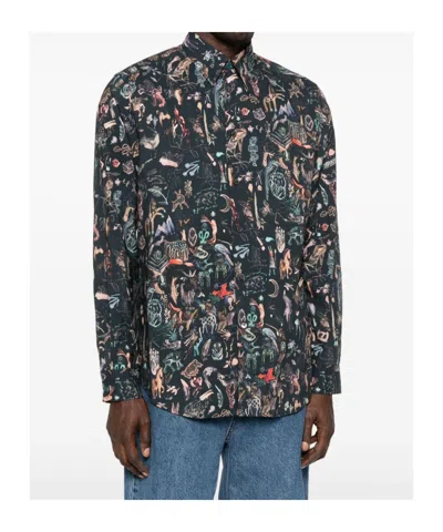 Paul Smith Tailored-fit Navy 'little Beasts' Print Shirt Blue In Blue