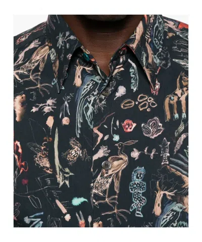 Paul Smith Tailored-fit Navy 'little Beasts' Print Shirt Blue In Blue