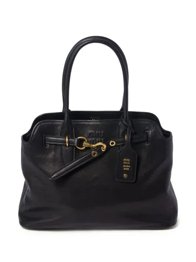 Miu Miu Logo Tote Bag In Black