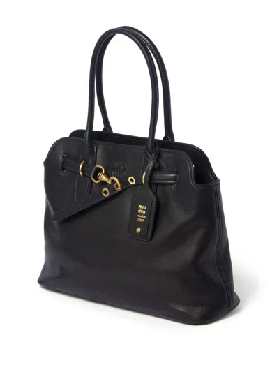 Miu Miu Logo Tote Bag In Black