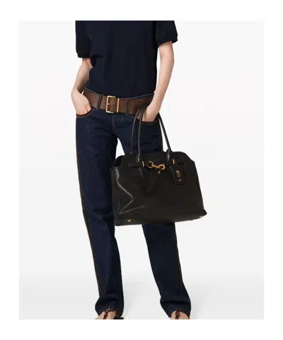 Miu Miu Logo Tote Bag In Black