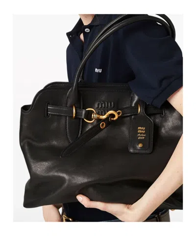 Miu Miu Logo Tote Bag In Black
