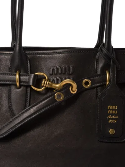 Miu Miu Logo Tote Bag In Black
