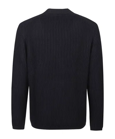 C.p. Company Ribbed Knit Sweater With Patch Pocket And Logo Detail In Blue