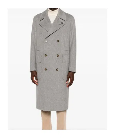 Lardini Double-breasted Wool Coat In Gray