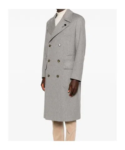 Lardini Double-breasted Wool Coat In Gray