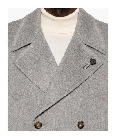 Lardini Double-breasted Wool Coat In Gray