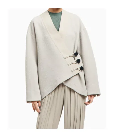 Giorgio Armani Textured Wrap Blazer Featuring Side Tie In Neutral