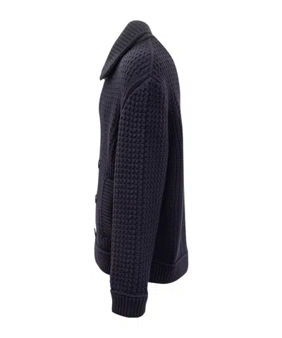 Lanvin Double-breasted Chunky Knitted Cardigan In Blue