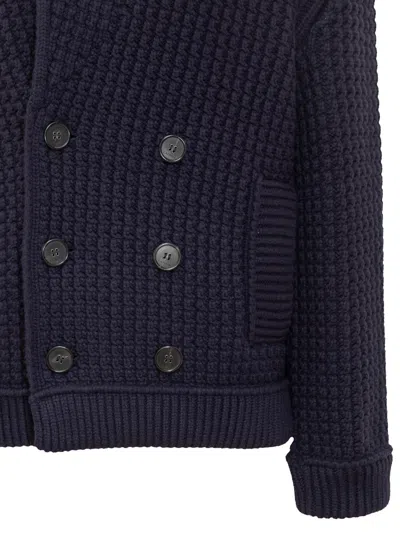 Lanvin Double-breasted Chunky Knitted Cardigan In Blue