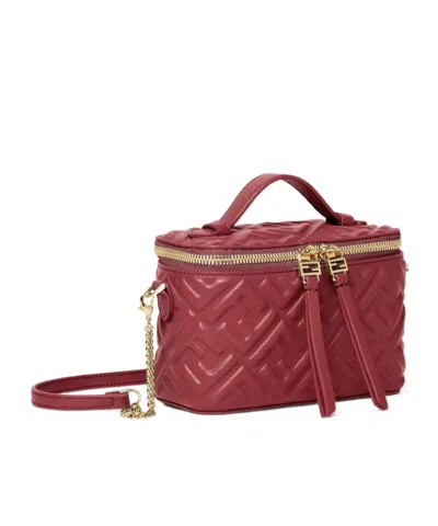 Fendi Vanity Leather Crossbody Bag With Ff Motif In Red