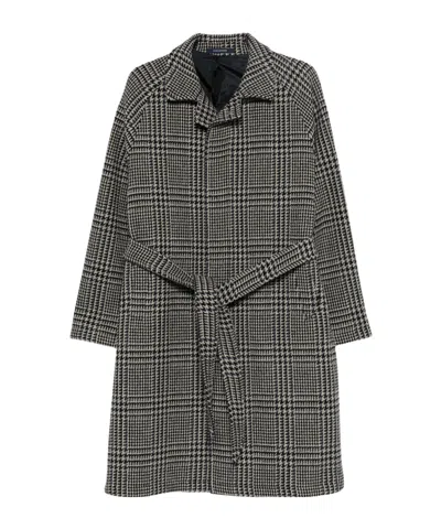 Tagliatore Prince Of Wales Virgin Wool And Cashmere Blend Coat In Gray