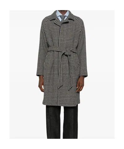 Tagliatore Prince Of Wales Virgin Wool And Cashmere Blend Coat In Gray