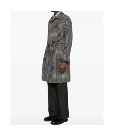 Tagliatore Prince Of Wales Virgin Wool And Cashmere Blend Coat In Gray