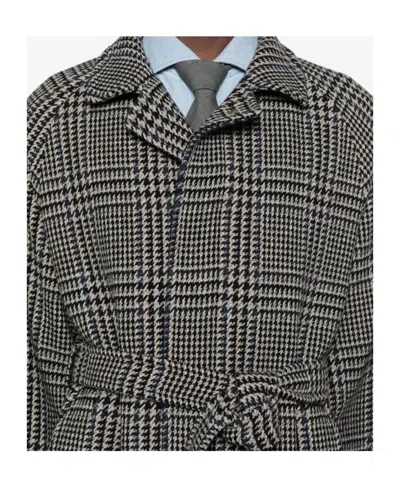 Tagliatore Prince Of Wales Virgin Wool And Cashmere Blend Coat In Gray