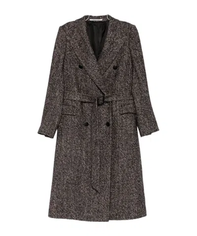Tagliatore Herringbone Double-breasted Wool Coat In Brown