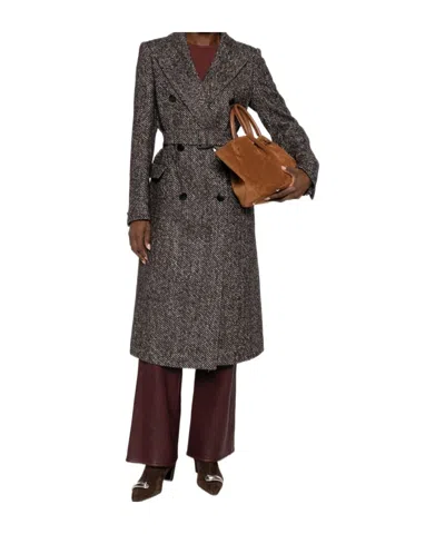 Tagliatore Herringbone Double-breasted Wool Coat In Brown