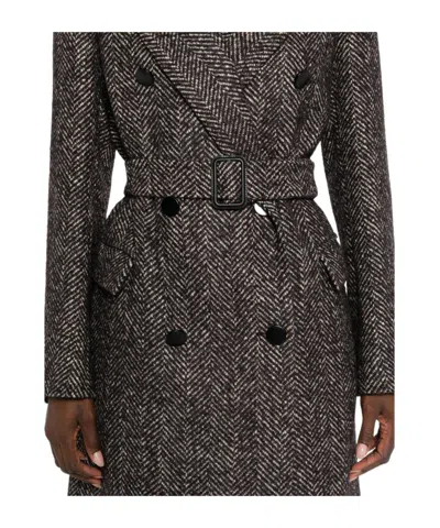 Tagliatore Herringbone Double-breasted Wool Coat In Brown