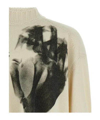 Undercover Asymmetric Hem Graphic Print Sweater In Nude