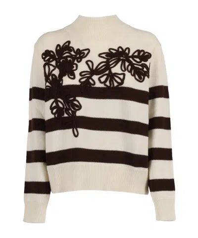 Ermanno Scervino High-neck Knit Sweater With Decorative Application In Multi