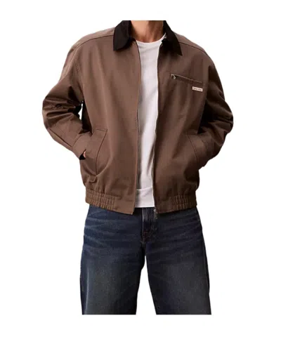 Calvin Klein Jeans Est.1978 Relaxed Cotton Twill Blouson Jacket In Brown