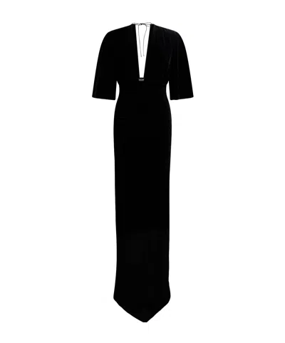 Roberto Cavalli Draped V-neck Gown In Black