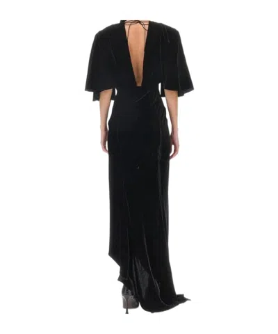Roberto Cavalli Draped V-neck Gown In Black