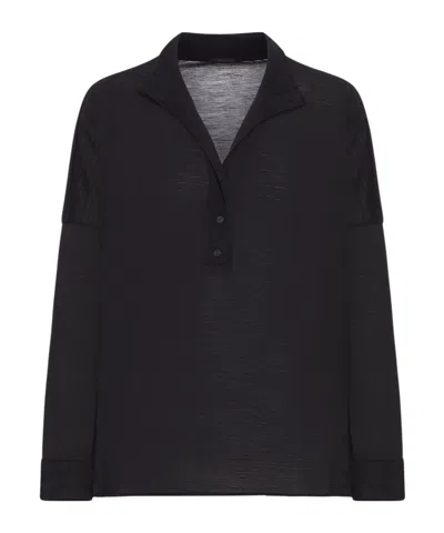 Transit Oversized Polo Shirt In Wool Jersey With Boiled Wool Inserts In Black