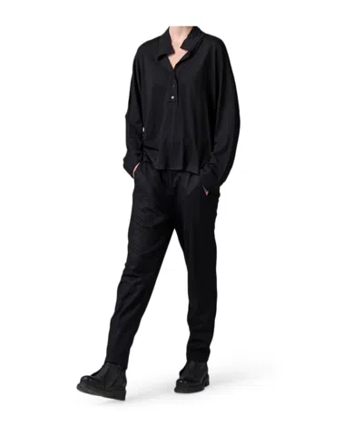 Transit Oversized Polo Shirt In Wool Jersey With Boiled Wool Inserts In Black