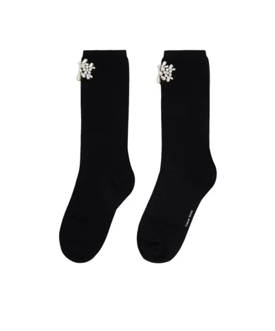 Simone Rocha Beaded Flower Ankle Socks In Black