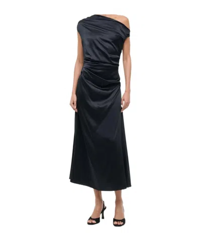 Staud Phare One-shoulder Stretch Silk Gown In Black