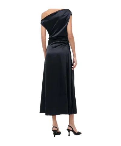 Staud Phare One-shoulder Stretch Silk Gown In Black