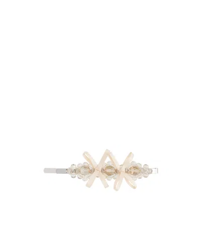 Simone Rocha Beige Petite Bow Detail Flower Hair Clip In Gold