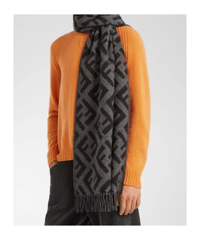 Fendi 45x170 Jacq Ff Macro Scarf Accessories In Gray