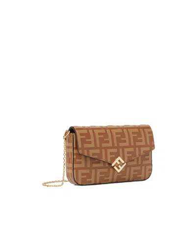 Fendi Ff Diamonds Wallet On Chain In Brown
