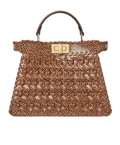 Fendi Brown Interlaced Leather Bag In Brown