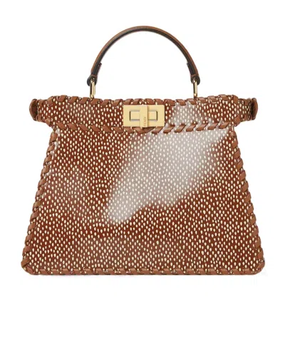 Fendi Brown Interlaced Leather Bag In Brown