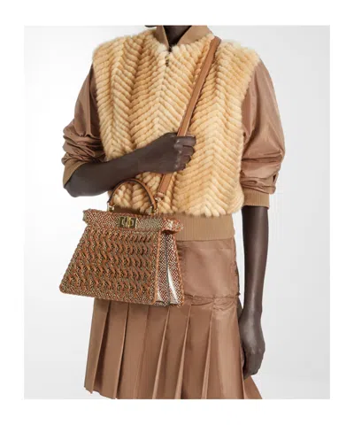 Fendi Brown Interlaced Leather Bag In Brown