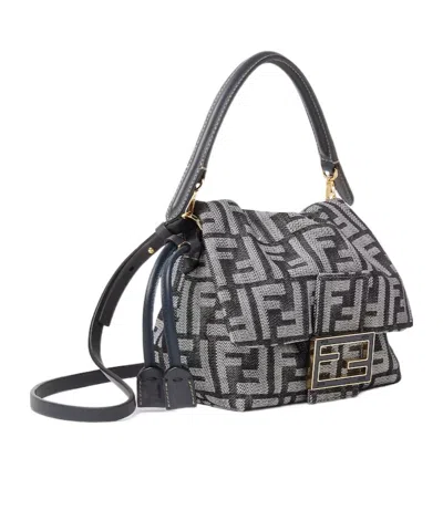 Fendi Dark Blue Ff Flocked Denim Mini-bag In Blue