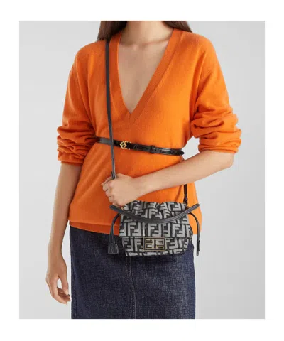 Fendi Dark Blue Ff Flocked Denim Mini-bag In Blue