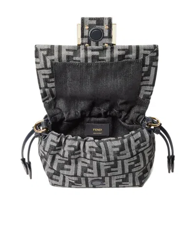 Fendi Dark Blue Ff Flocked Denim Mini-bag In Blue