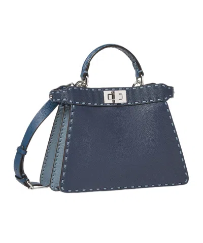 Fendi Multicolored Gray Selleria Bag With 556 Hand-sewn Topstitches In Blue