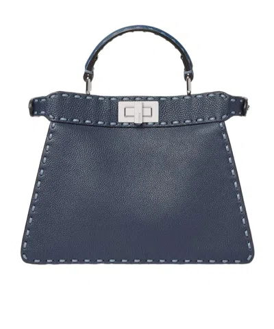 Fendi Multicolored Gray Selleria Bag With 556 Hand-sewn Topstitches In Blue