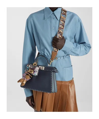 Fendi Multicolored Gray Selleria Bag With 556 Hand-sewn Topstitches In Blue